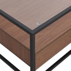 Table Basse Avec 2 Tiroirs En MDF, Verre Trempé Et Métal - Naturel Foncé - CAMATA 18 Table Basse Avec 2 Tiroirs En MDF, Verre Trempé Et Métal - Naturel Foncé - CAMATA -Pas Cher Mobiliora Magasin table basse 15789673