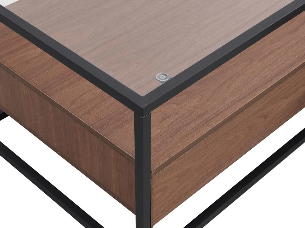 Table Basse Avec 2 Tiroirs En MDF, Verre Trempé Et Métal - Naturel Foncé - CAMATA 10 Table Basse Avec 2 Tiroirs En MDF, Verre Trempé Et Métal - Naturel Foncé - CAMATA – Image 8