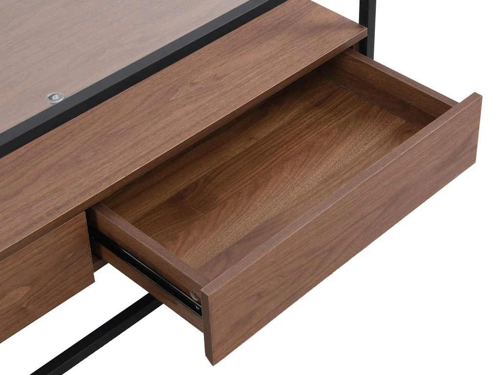 Table Basse Avec 2 Tiroirs En MDF, Verre Trempé Et Métal - Naturel Foncé - CAMATA 9 Table Basse Avec 2 Tiroirs En MDF, Verre Trempé Et Métal - Naturel Foncé - CAMATA – Image 7