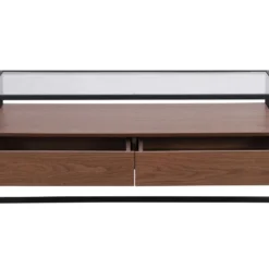 Table Basse Avec 2 Tiroirs En MDF, Verre Trempé Et Métal - Naturel Foncé - CAMATA 14 Table Basse Avec 2 Tiroirs En MDF, Verre Trempé Et Métal - Naturel Foncé - CAMATA -Pas Cher Mobiliora Magasin table basse 15789681