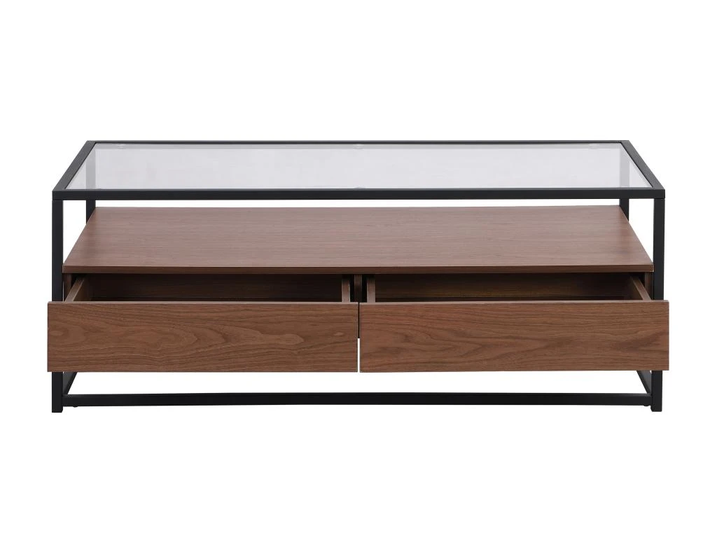 Table Basse Avec 2 Tiroirs En MDF, Verre Trempé Et Métal - Naturel Foncé - CAMATA 6 Table Basse Avec 2 Tiroirs En MDF, Verre Trempé Et Métal - Naturel Foncé - CAMATA – Image 4