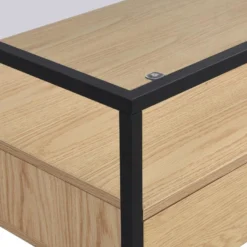 Table Basse Avec 2 Tiroirs En MDF, Verre Trempé Et Métal - Naturel Clair - CAMATA -Pas Cher Mobiliora Magasin table basse 15789711