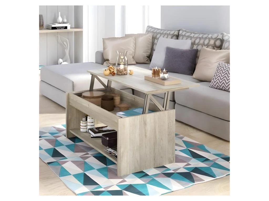 HAPPY Table Basse Transformable Style Contemporain Laminé Chene Sonoma - L 100 X L 50 Cm 4 HAPPY Table Basse Transformable Style Contemporain Laminé Chene Sonoma - L 100 X L 50 Cm – Image 2