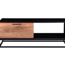 Table Basse Avec 1 Tiroir Et 1 Niche En Bois D'acacia Et Métal - Naturel Foncé Et Noir - ALYONA -Pas Cher Mobiliora Magasin table basse 16581707