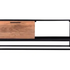 Table Basse Avec 1 Tiroir Et 1 Niche En Bois D'acacia Et Métal - Naturel Foncé Et Noir - ALYONA -Pas Cher Mobiliora Magasin table basse 16581725