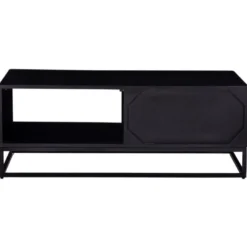 Table Basse Avec 1 Tiroir Et 1 Niche En Bois D'acacia Et Métal - Naturel Foncé Et Noir - ALYONA -Pas Cher Mobiliora Magasin table basse 16581727