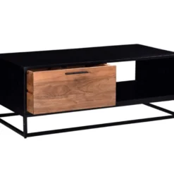 Table Basse Avec 1 Tiroir Et 1 Niche En Bois D'acacia Et Métal - Naturel Foncé Et Noir - ALYONA -Pas Cher Mobiliora Magasin table basse 16581731