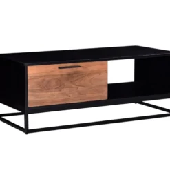 Table Basse Avec 1 Tiroir Et 1 Niche En Bois D'acacia Et Métal - Naturel Foncé Et Noir - ALYONA -Pas Cher Mobiliora Magasin table basse 16581751