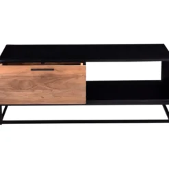 Table Basse Avec 1 Tiroir Et 1 Niche En Bois D'acacia Et Métal - Naturel Foncé Et Noir - ALYONA -Pas Cher Mobiliora Magasin table basse 16581753