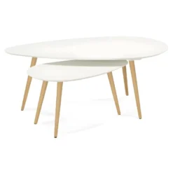 Lot De 2 Tables Gigognes "Rauma" 116cm Blanc 9 Lot De 2 Tables Gigognes "Rauma" 116cm Blanc -Pas Cher Mobiliora Magasin table basse 16739621