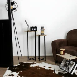 MOX - Duo De Sellettes Gigognes Industrielles Aspect Bois Et Métal Noir -Pas Cher Mobiliora Magasin table basse 17588177