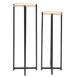 MOX - Duo De Sellettes Gigognes Industrielles Aspect Bois Et Métal Noir -Pas Cher Mobiliora Magasin table basse 17588179