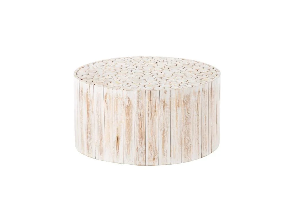 Table Basse Ronde Bois De Teck Blanc Cassé - FORINI 3 Table Basse Ronde Bois De Teck Blanc Cassé - FORINI