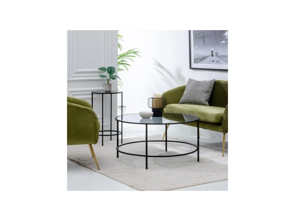Table Basse Ronde Verre/Métal Noir- EMILIO 4 Table Basse Ronde Verre/Métal Noir- EMILIO – Image 2