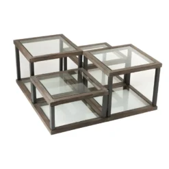 Set De 4 Tables Basses Carrées Bois/Verre - LOKEREN -Pas Cher Mobiliora Magasin table basse 17626807