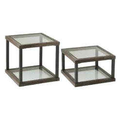 Set De 4 Tables Basses Carrées Bois/Verre - LOKEREN -Pas Cher Mobiliora Magasin table basse 17626809