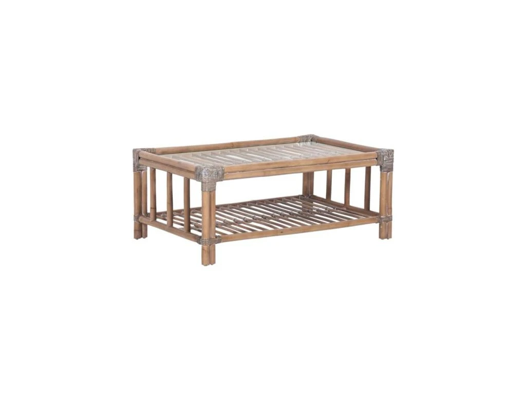 Table Basse Rectangulaire Verre/Rotin - PUREZA 3 Table Basse Rectangulaire Verre/Rotin - PUREZA