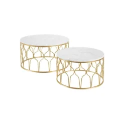 Tables Basses Gigognes Marbre Blanc/Doré - AMILI