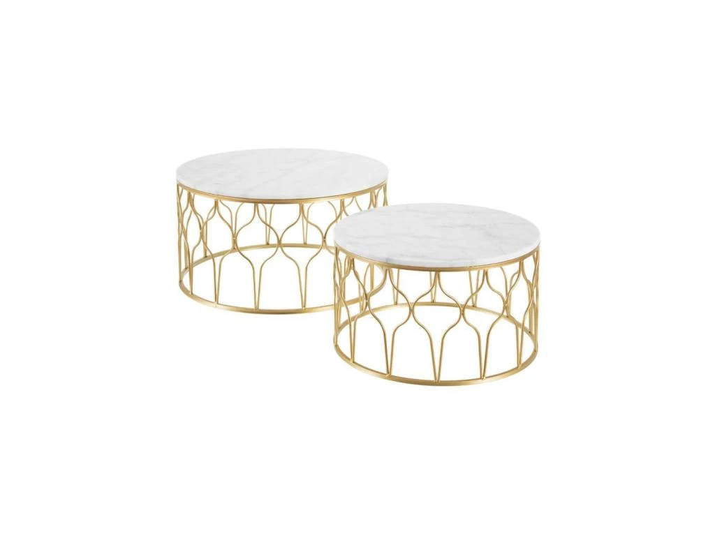 Tables Basses Gigognes Marbre Blanc/Doré - AMILI 3 Tables Basses Gigognes Marbre Blanc/Doré - AMILI