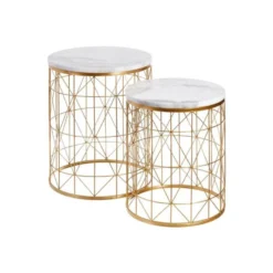 Duo De Tables D'appoint Métal Or/Marbre N°3 - GOLDY