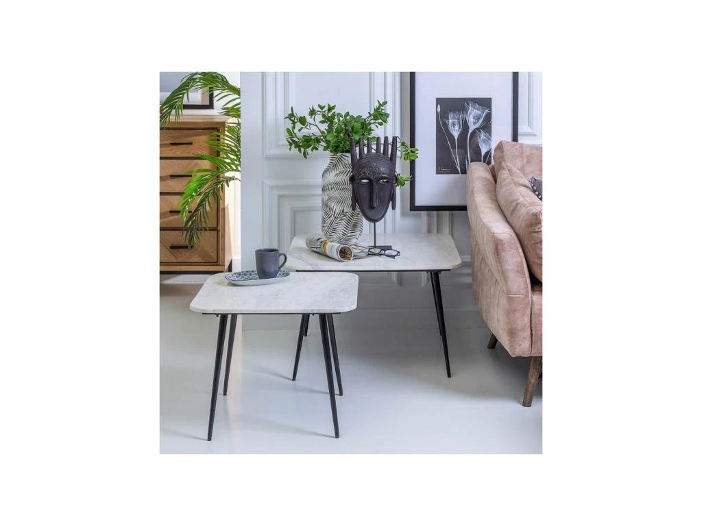 Table D'appoint Marbre Blanc/Métal Noir - PINOT 4 Table D'appoint Marbre Blanc/Métal Noir - PINOT – Image 2