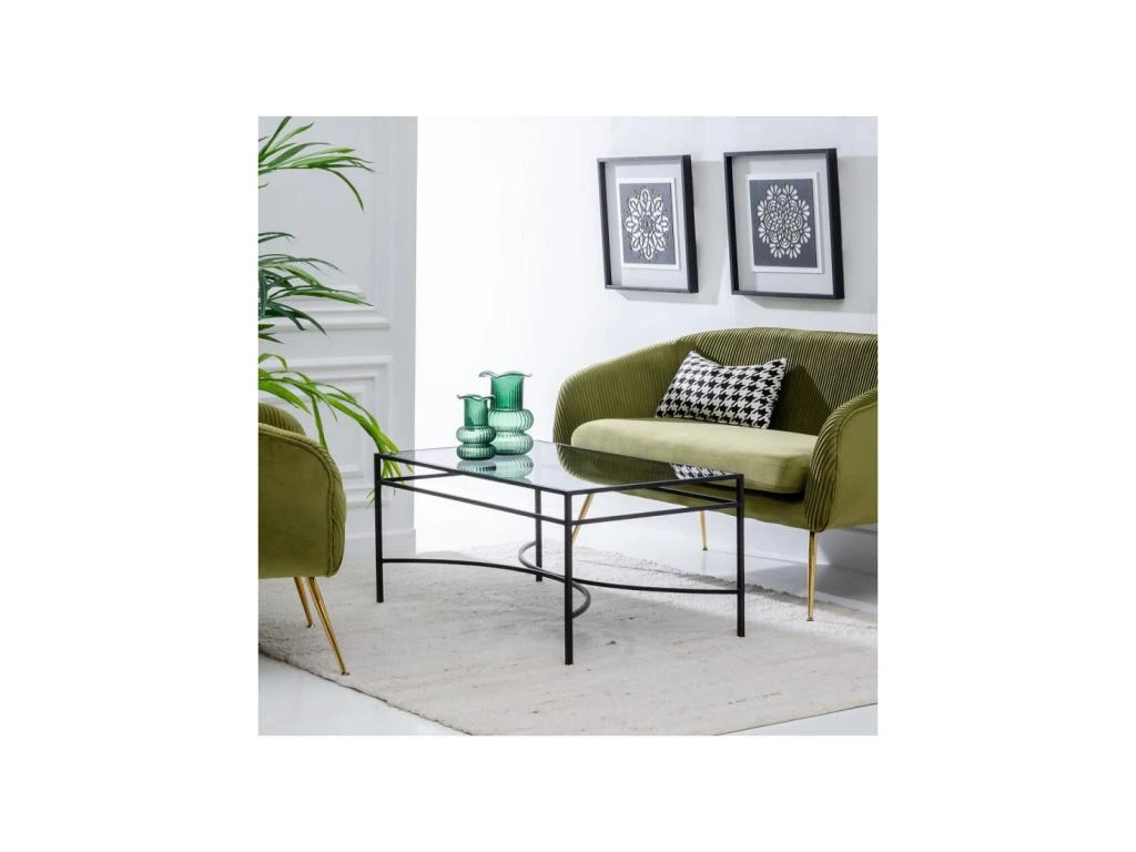 Table Basse Rectangulaire Verre/Métal Noir- EMILIO 5 Table Basse Rectangulaire Verre/Métal Noir- EMILIO – Image 3