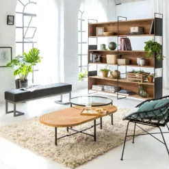 Table Basse Gigogne En Pin Et Métal Rondin