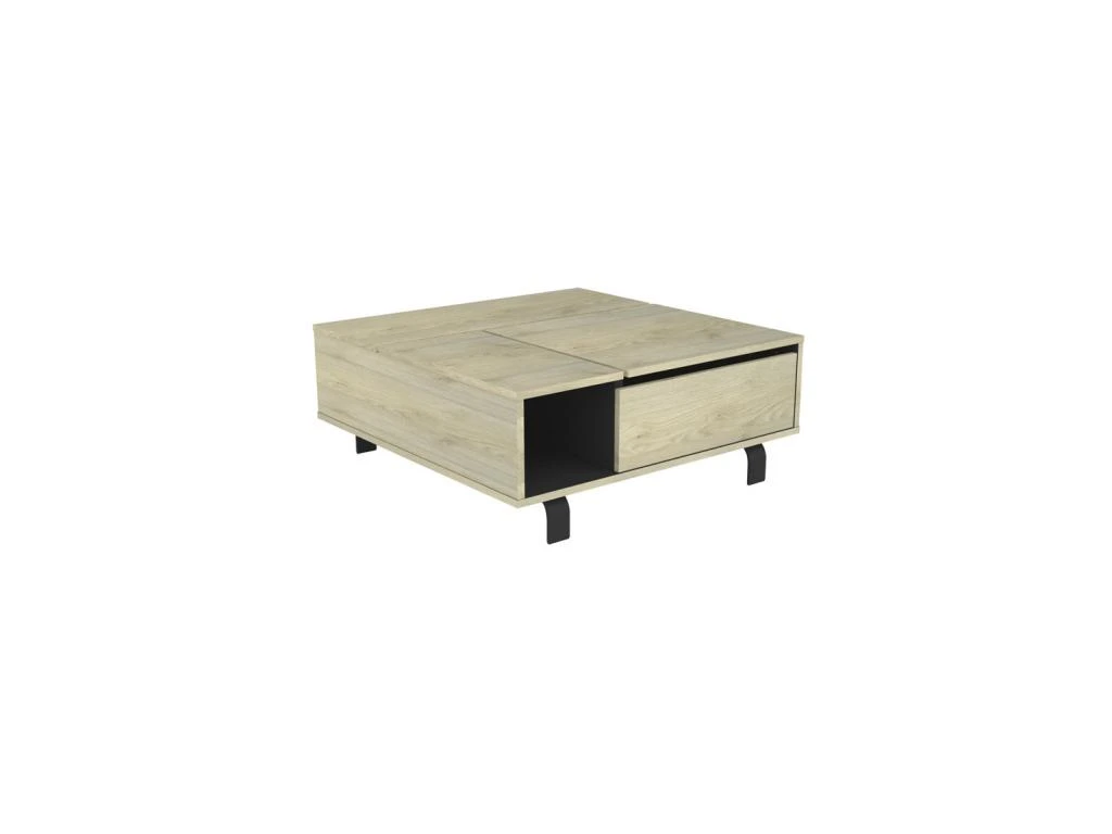 Table Basse Carrée Relevable Chêne Clair/Noir Mat - FOREST 3 Table Basse Carrée Relevable Chêne Clair/Noir Mat - FOREST