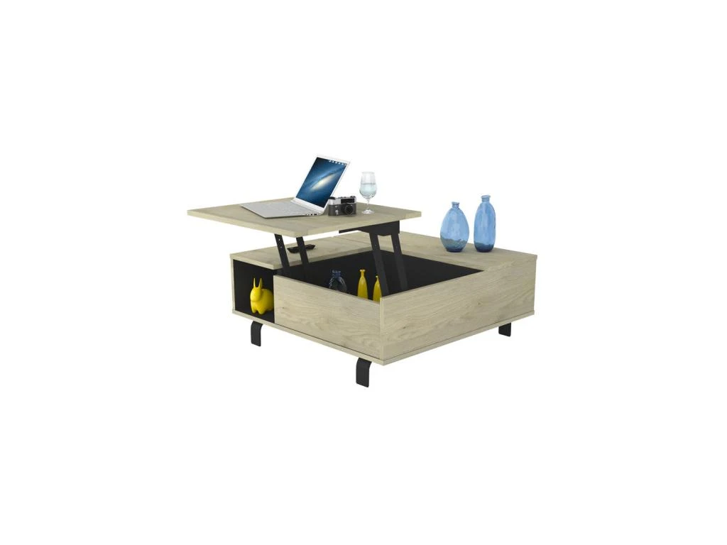 Table Basse Carrée Relevable Chêne Clair/Noir Mat - FOREST 8 Table Basse Carrée Relevable Chêne Clair/Noir Mat - FOREST – Image 6