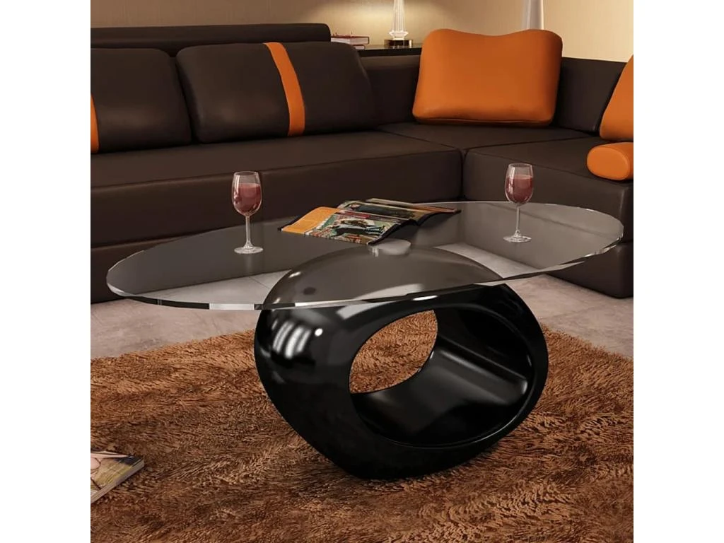Table Basse Avec Dessus De Table En Verre Ovale Noir Brillant 3 Table Basse Avec Dessus De Table En Verre Ovale Noir Brillant