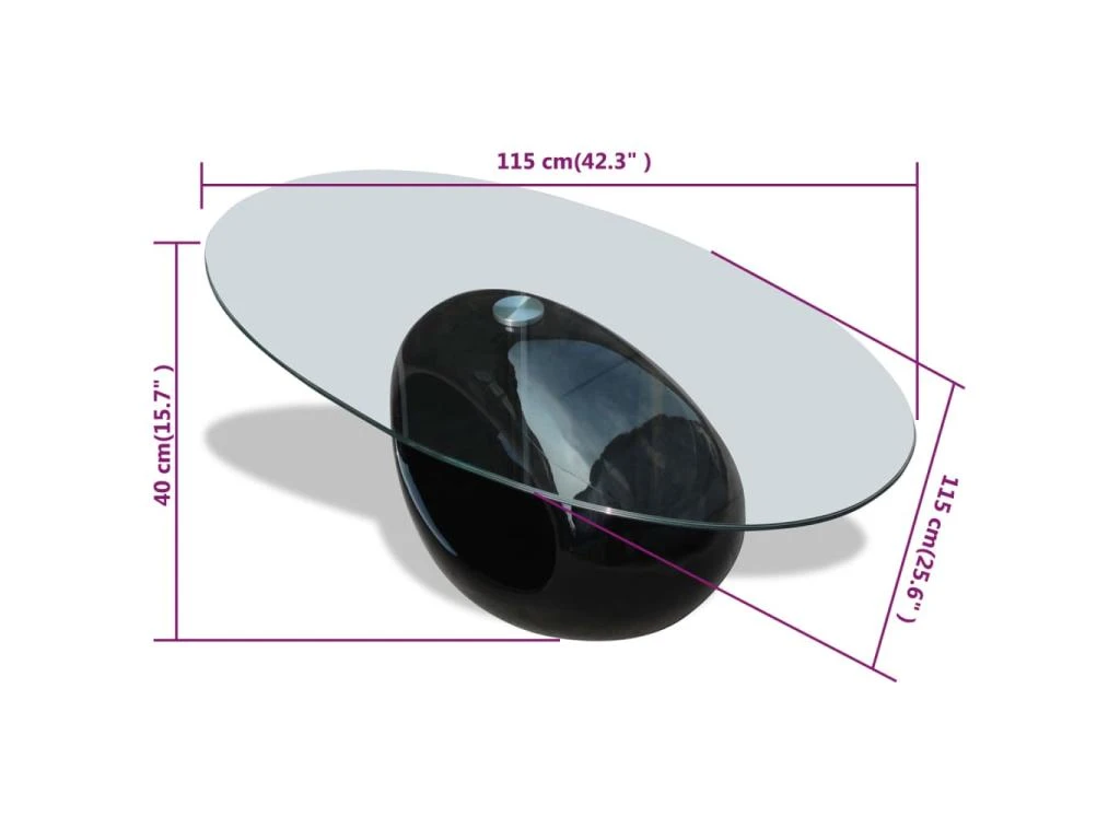 Table Basse Avec Dessus De Table En Verre Ovale Noir Brillant 8 Table Basse Avec Dessus De Table En Verre Ovale Noir Brillant – Image 6