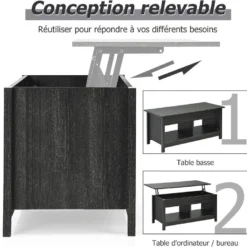 Table Basse Avec Plateau Relevable Et Espace De Rangement Caché,ideal Pour Salon 109 X 47,5 X 50 Cm (noir) 10 Table Basse Avec Plateau Relevable Et Espace De Rangement Caché,ideal Pour Salon 109 X 47,5 X 50 Cm (noir) -Pas Cher Mobiliora Magasin table basse 18802829