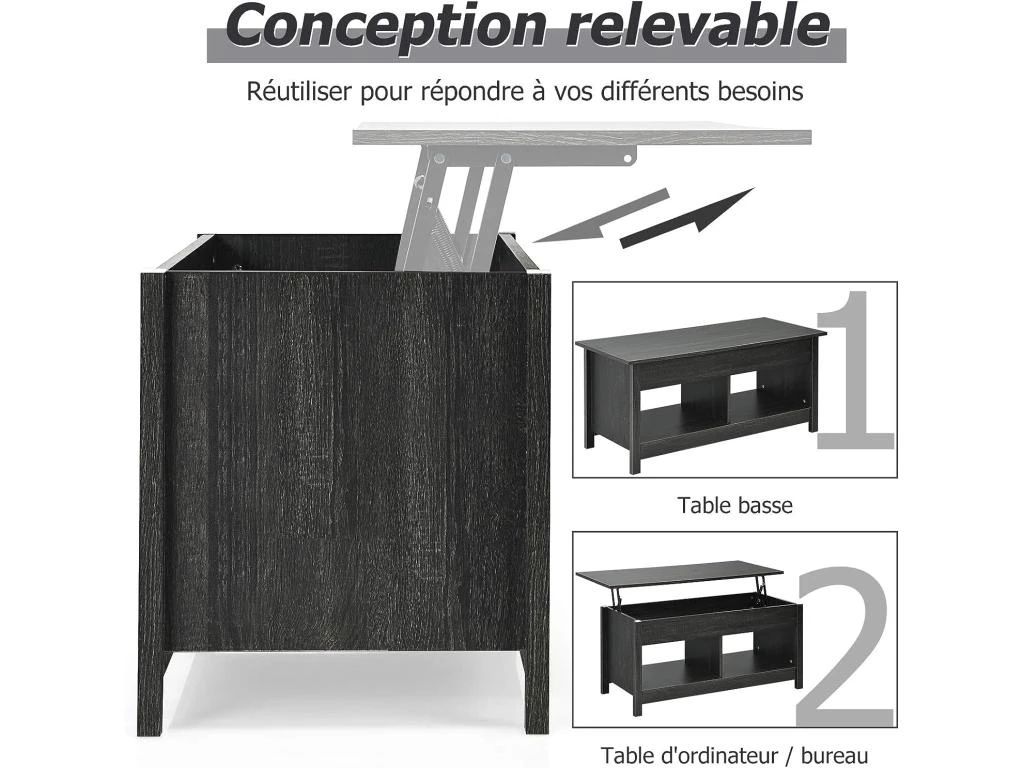 Table Basse Avec Plateau Relevable Et Espace De Rangement Caché,ideal Pour Salon 109 X 47,5 X 50 Cm (noir) 6 Table Basse Avec Plateau Relevable Et Espace De Rangement Caché,ideal Pour Salon 109 X 47,5 X 50 Cm (noir) – Image 4