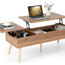 Table Basse Relevable Avec 2 Plateau Relevables Et 2 Compartiments Cachés