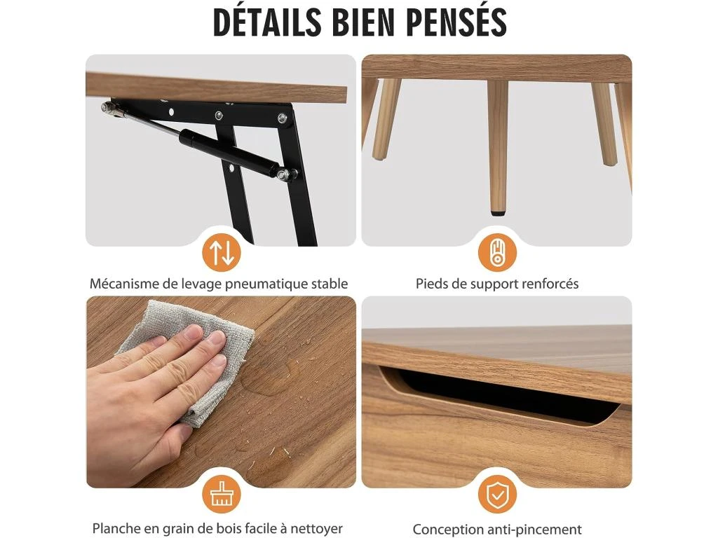 Table Basse Relevable Avec 2 Plateau Relevables Et 2 Compartiments Cachés 4 Table Basse Relevable Avec 2 Plateau Relevables Et 2 Compartiments Cachés – Image 2