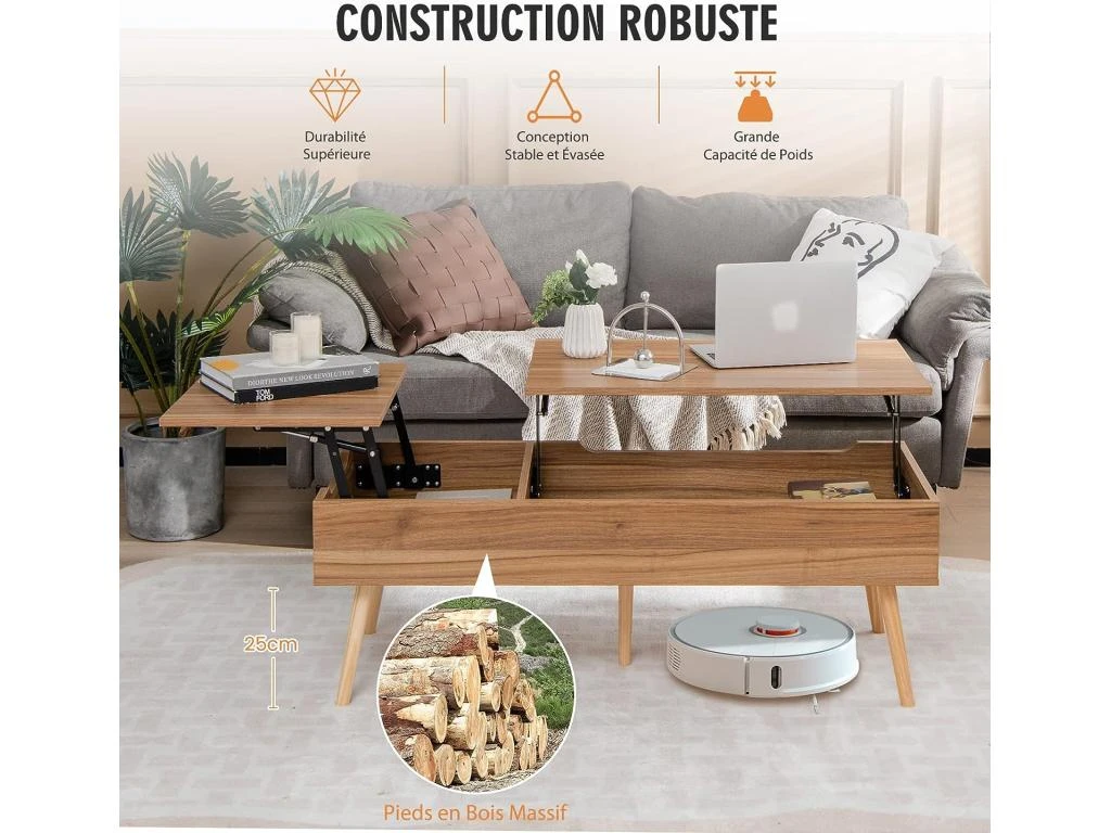 Table Basse Relevable Avec 2 Plateau Relevables Et 2 Compartiments Cachés 5 Table Basse Relevable Avec 2 Plateau Relevables Et 2 Compartiments Cachés – Image 3