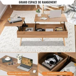 Table Basse Relevable Avec 2 Plateau Relevables Et 2 Compartiments Cachés 10 Table Basse Relevable Avec 2 Plateau Relevables Et 2 Compartiments Cachés -Pas Cher Mobiliora Magasin table basse 18802839