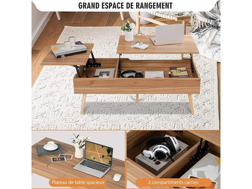 Table Basse Relevable Avec 2 Plateau Relevables Et 2 Compartiments Cachés 6 Table Basse Relevable Avec 2 Plateau Relevables Et 2 Compartiments Cachés – Image 4