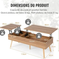 Table Basse Relevable Avec 2 Plateau Relevables Et 2 Compartiments Cachés 11 Table Basse Relevable Avec 2 Plateau Relevables Et 2 Compartiments Cachés -Pas Cher Mobiliora Magasin table basse 18802841