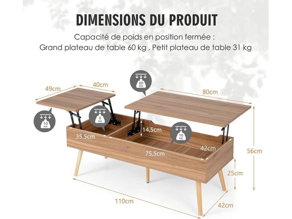 Table Basse Relevable Avec 2 Plateau Relevables Et 2 Compartiments Cachés 7 Table Basse Relevable Avec 2 Plateau Relevables Et 2 Compartiments Cachés – Image 5