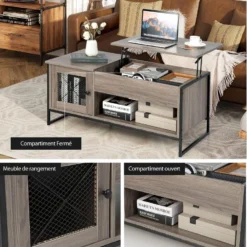 Table Basse Relevable Avec 1 Compartiment Ouvert Et Placard à 2 Portes,104x52,5x44,5cm 9 Table Basse Relevable Avec 1 Compartiment Ouvert Et Placard à 2 Portes,104x52,5x44,5cm -Pas Cher Mobiliora Magasin table basse 18802857