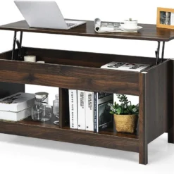 Table Basse Avec Plateau Relevable Et Espace De Rangement Caché, 109 X 47,5 X 50 Cm