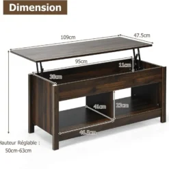 Table Basse Avec Plateau Relevable Et Espace De Rangement Caché, 109 X 47,5 X 50 Cm -Pas Cher Mobiliora Magasin table basse 18802871