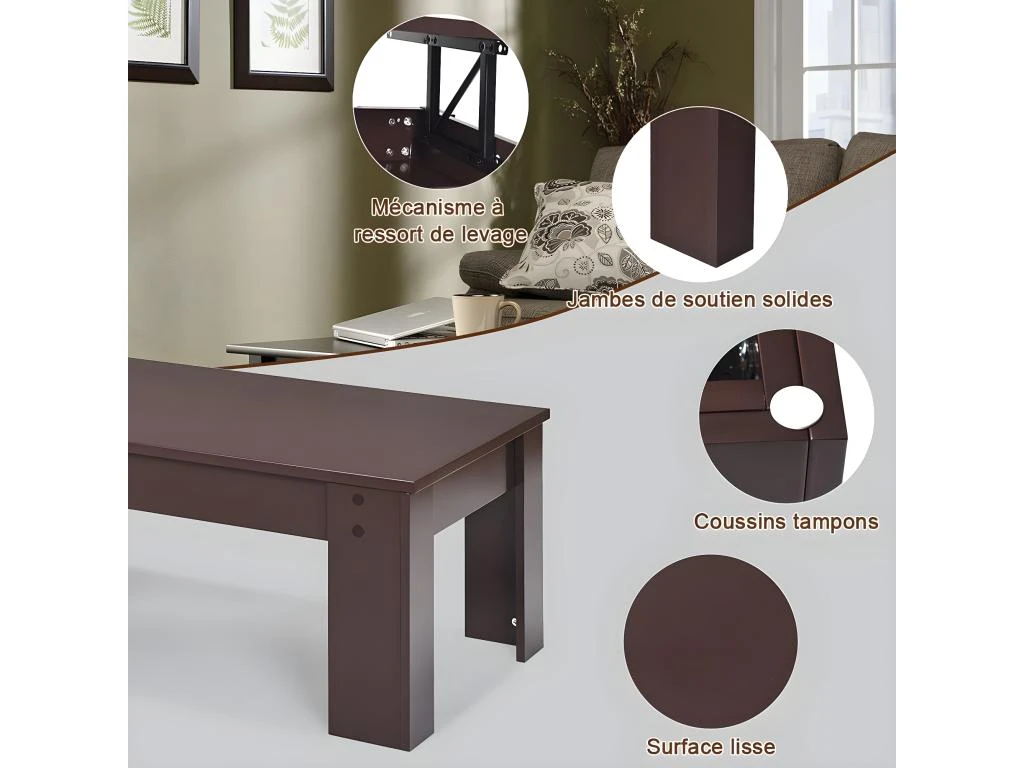 Table Basse Avec Compartiment De Rangement Caché, Table D’appoint 98 X 50 X 42-55 Cm 5 Table Basse Avec Compartiment De Rangement Caché, Table D’appoint 98 X 50 X 42-55 Cm – Image 3