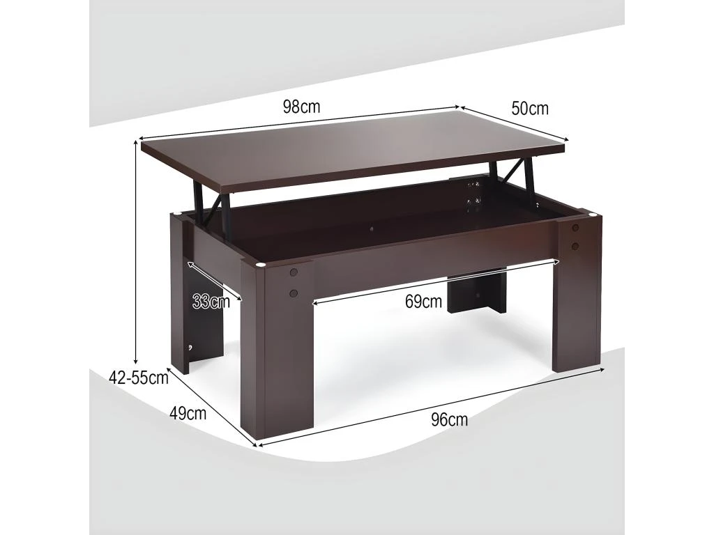 Table Basse Avec Compartiment De Rangement Caché, Table D’appoint 98 X 50 X 42-55 Cm 7 Table Basse Avec Compartiment De Rangement Caché, Table D’appoint 98 X 50 X 42-55 Cm – Image 5