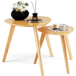 Lot De 2 Tables Basses Gigognes En Bois Avec Coussinets Antidérapants Combinaison Libre