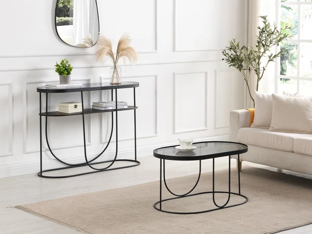 Table Basse En Métal Et Verre Fumé - Noir Et Transparent - PRETORIA 4 Table Basse En Métal Et Verre Fumé - Noir Et Transparent - PRETORIA – Image 2