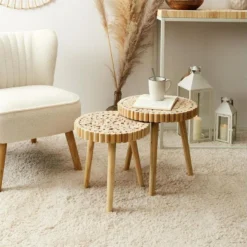 FREJ - Duo De Tables Gigognes Plateau Rondins De Bois -Pas Cher Mobiliora Magasin table basse 19126609