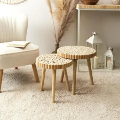 FREJ - Duo De Tables Gigognes Plateau Rondins De Bois -Pas Cher Mobiliora Magasin table basse 19126611