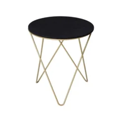 Table Basse Ronde CAMILLE Noire Et Dorée